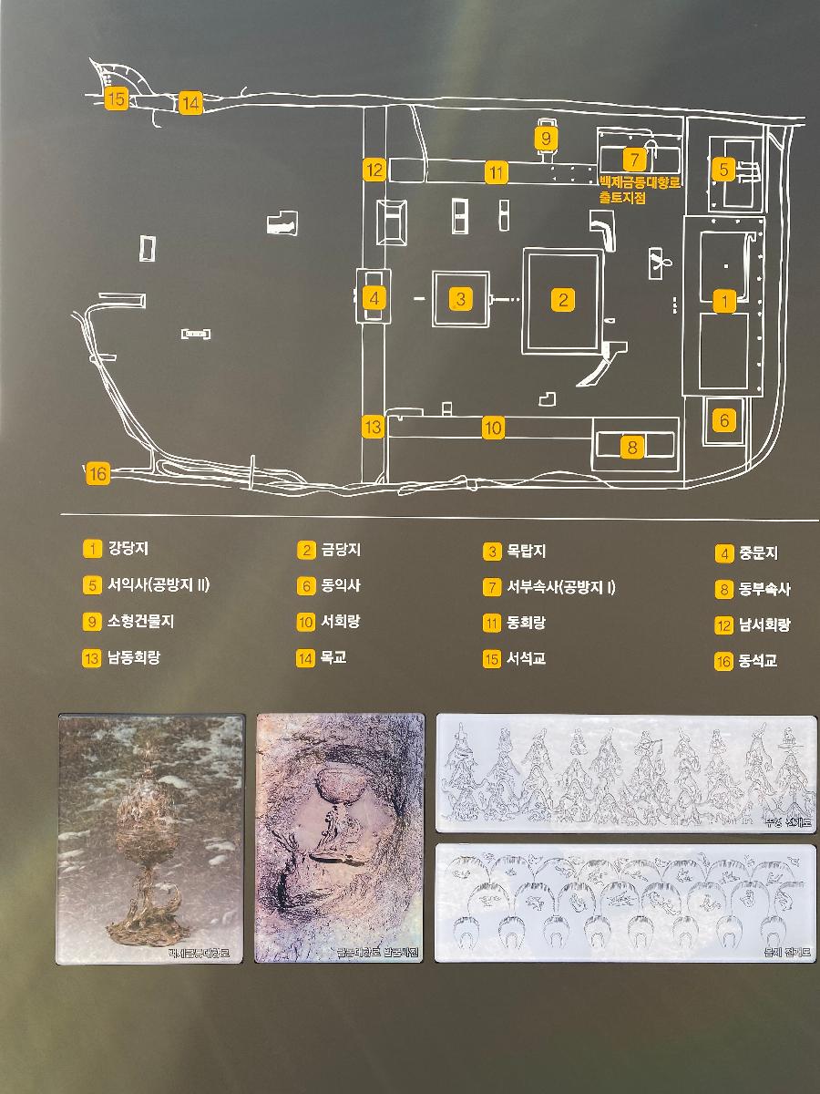 부여능산리사지(扶餘陵山里寺址) : 567년(위덕왕 13년)백제 위덕왕이 부왕인 성왕의 명복을 기원하기 위해 세운 백제 왕실의 기원사찰
